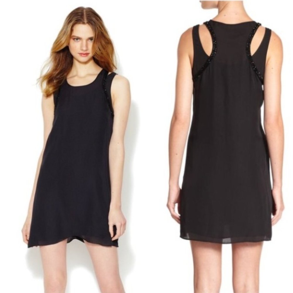 Rebecca Minkoff Black Silk Mini Cocktail Dress with Beaded Trim - Size 2